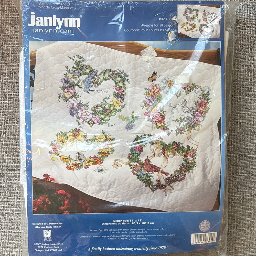 Janlynn Stamped X-St Quilt Kit - WREATHS FOR ALL SEASONS -34"x43"